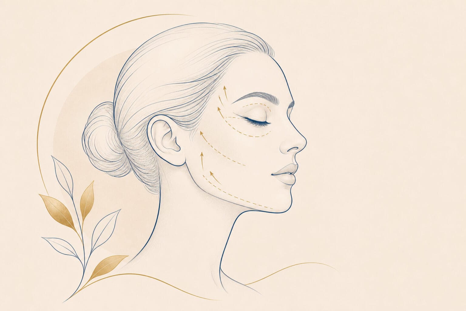 Ilustracja profilu kobiecej twarzy – chirurgia estetyczna twarzy, blefaroplastyka i brow lift
